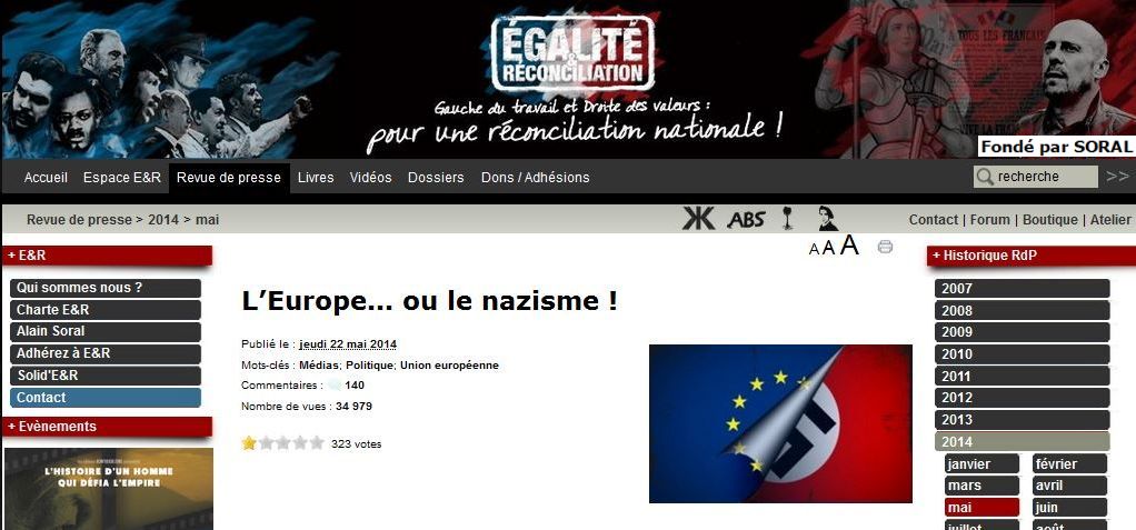 Nazification de l'Europe sur le site de Soral