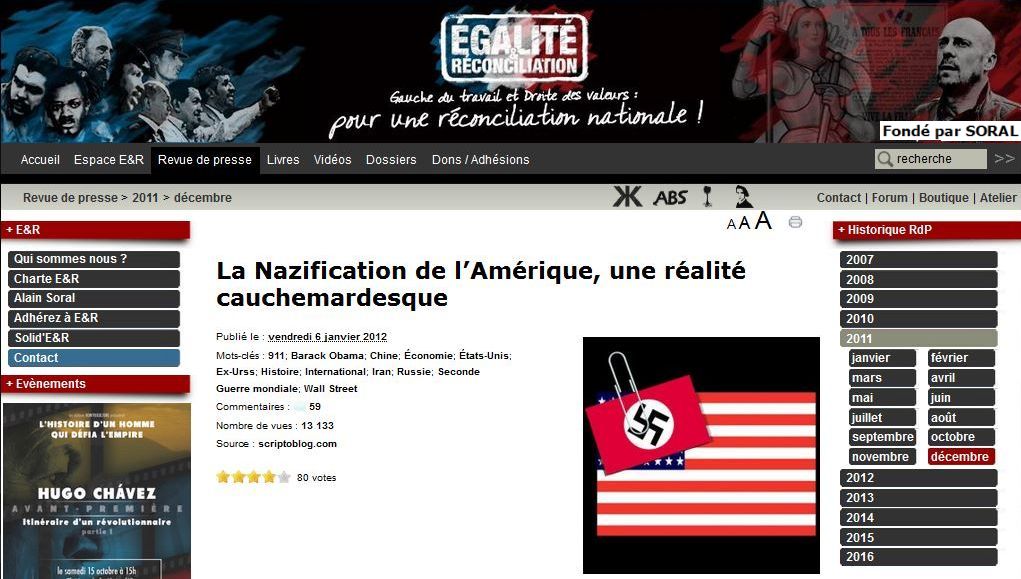 Nazification des États-Unis sur le site Internet de Soral